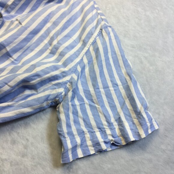 Uniqlo Shirt Size M Womans Blue White Striped Linen Blend Short Sleeve Cropped - Picture 15 of 15